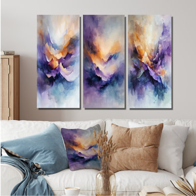 Orange orange mauve, danse de l'éternité I - encre liquide, ensemble de 3 reproductions de toiles abstraites