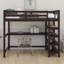 Lit mezzanine simple avec bureau et 4 tablettes de rangement, structure de lit mezzanine en bois avec barrière de sécurité et bureau sous le lit, silencieux, aucun sommier nécessaire-1765148523