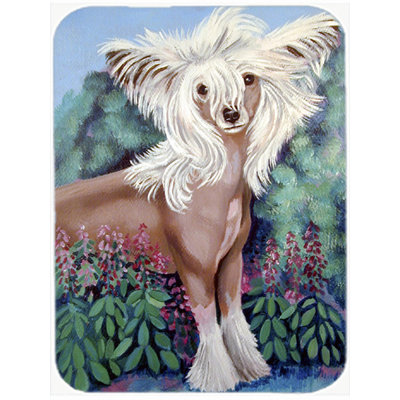 East Urban Home Chinese Crested in Flowers Glass Cutting Board