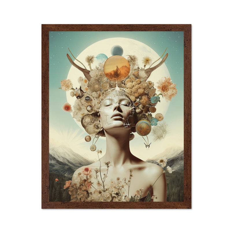 Trippy Portrait de femme No14, Poster, 24"H x 32"W, Brown Framed