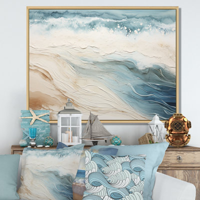 Modern Blue And Beige Sand Aerial View V - Coastal Beach Sand Wall Decor