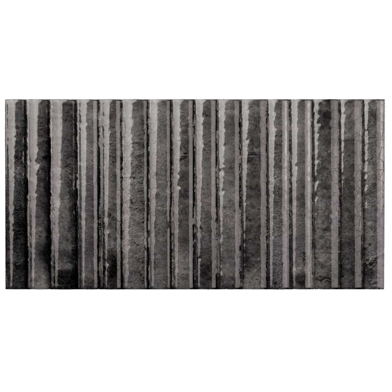 Curve Fluted 6X12 3D Glossy Ceramic Tile, Black