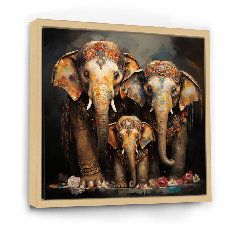 Art asiatique, éléphants thaïlandais VI - impression, Cadre naturel flottant, H 24 po x l 24 po x P 1 po