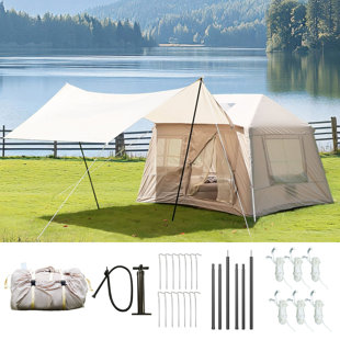 5.72m² Inflatable Camping Tent,for 4 Person, Easy Setup 4 Season Windproof Glamping Tent With Mesh Windows & Pump,waterproof Windproof Outdoor Shelter With Uv Protection, For Camping, Beach