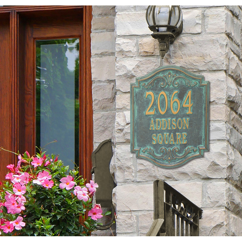 Signature Series 3-Line Wall Address Plaque, Verdigris, Bronze, Yes