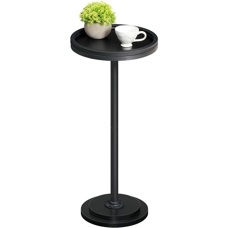 Small Round Side Table, Drink Or Martini Table With Pedestal Base, Accent Coffee Table For Small Spaces In Living Room, Bedroom, Or Sofa Area, Black Finish