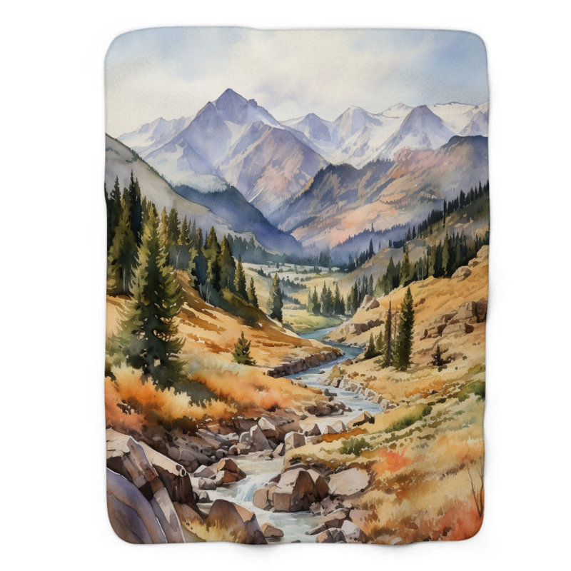 Watercolor Mountain Art - 1 pièce Sherpa Premium, Grand lit