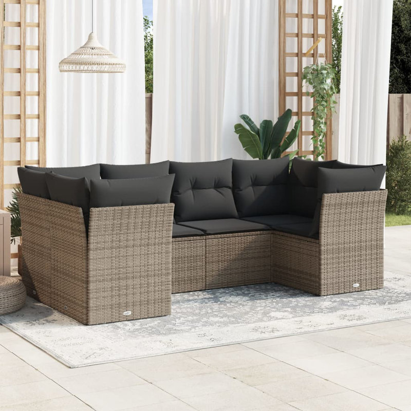 Vidaxl Garden Sofa Set Grey PE Rattan, Powder-Coated Steel, Polyester Fabric