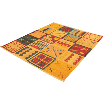 Tapis de zone en laine orange 8 pi 3 po x 10 pi, one-of-kind-noué la main anatolian light