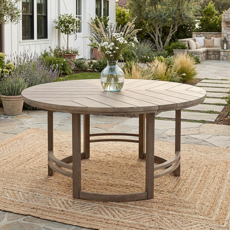 Table d'extérieur avec trou pour parasol pour patio, cour arrière, jardin, Brun