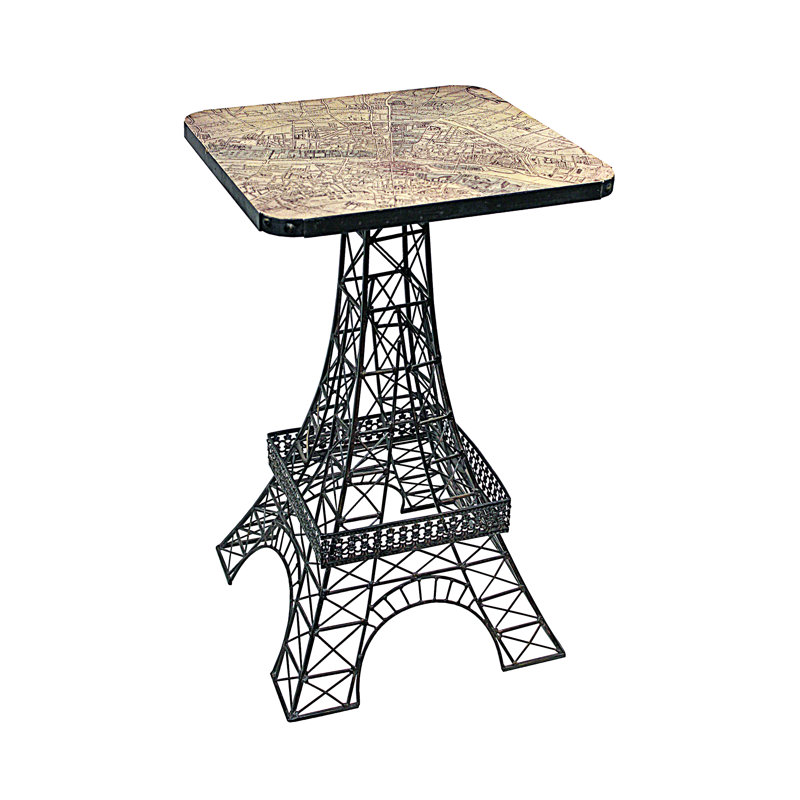 Eiffel Tower Inspired Metal Side Table with Paris Map Top