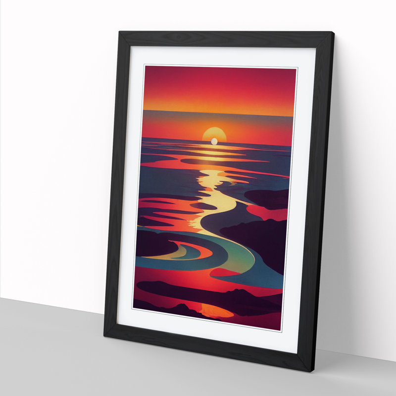 Neves Divisionism Sunset - Picture Frame Print, 64cm H x 46cm W x 2cm D, Walnut