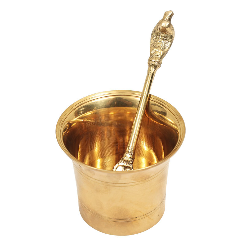 Brass Pancha Patra Set with Spoon | Handmade Traditional Hindu Puja Ritual Bowl | Sacred Ceremony Decor