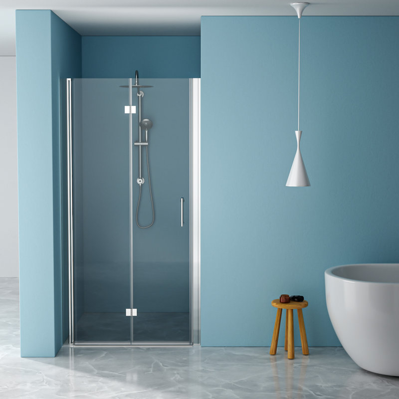 30"W X 72"H Fold Frameless Shower Door With Tempered Glass, Chrome