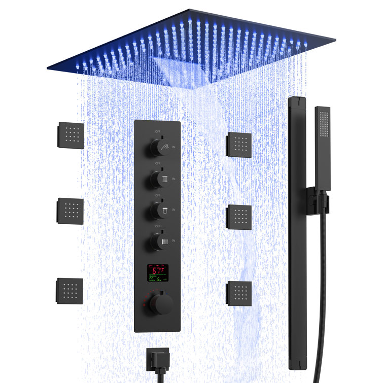 Thermostatic Digital Shower System Set 16" LED Shower Head with Slide Bar Handheld Spray