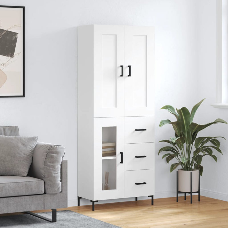 Midyette Highboard 69.5x34x180 cm Engineered Wood, White