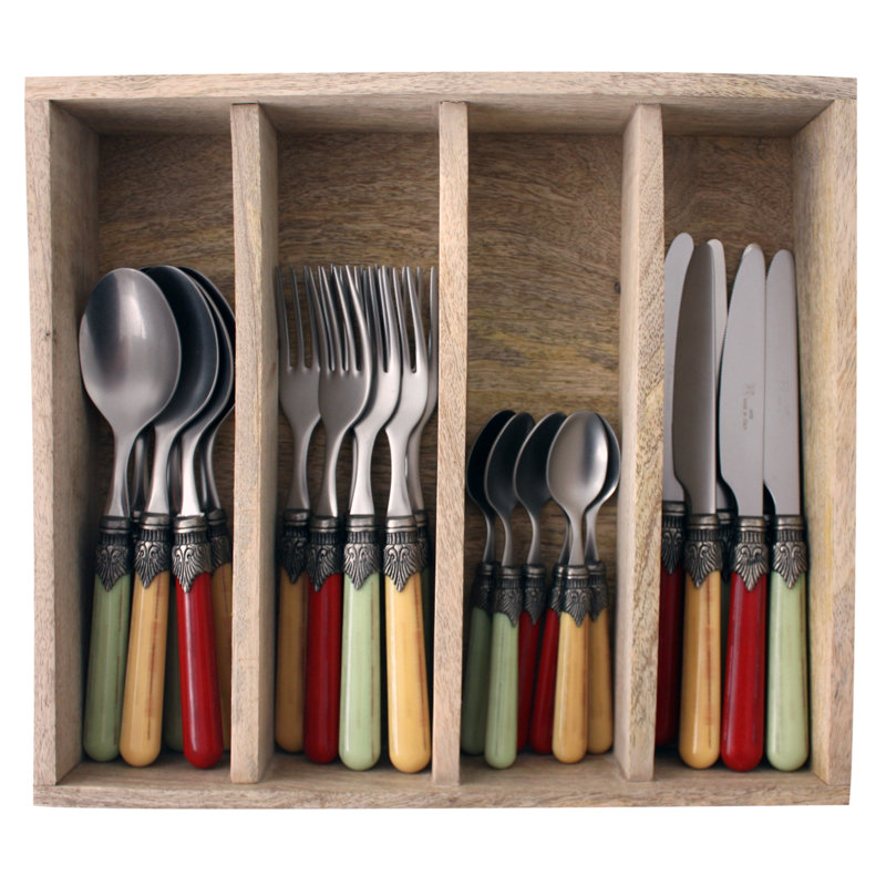 Garlough 24 Piece Cutlery Set, Service for 6, Red/Yellow/Green