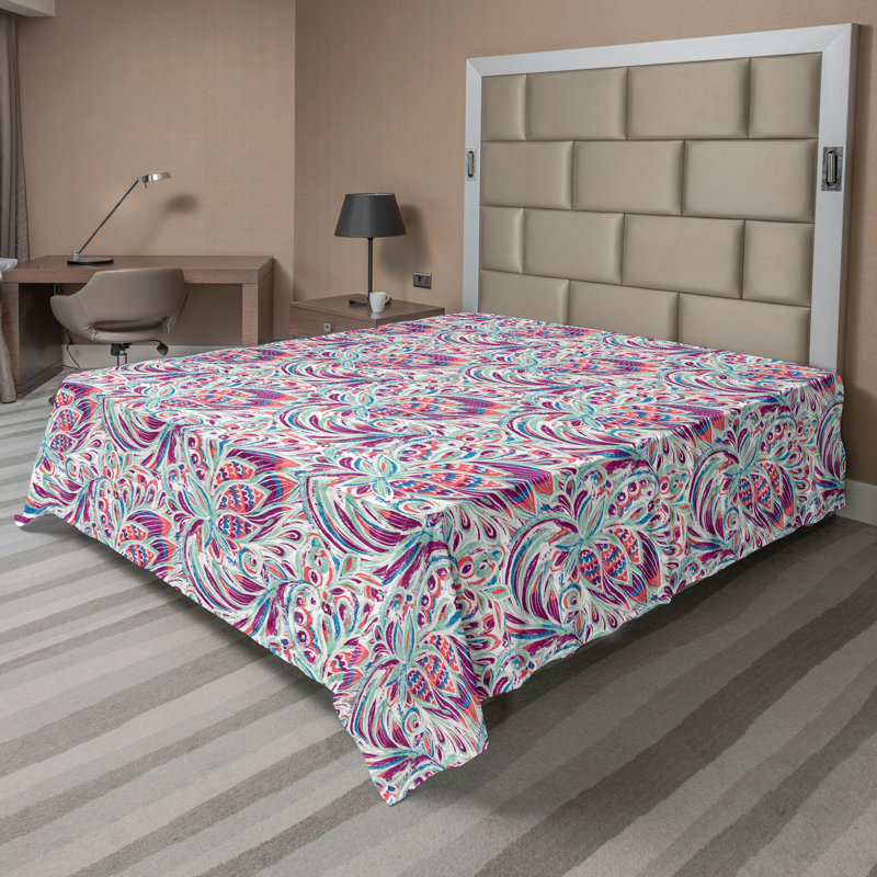 Drap plat Ambesonne, Vert et magenta / motif abstrait, Drap plat grand
