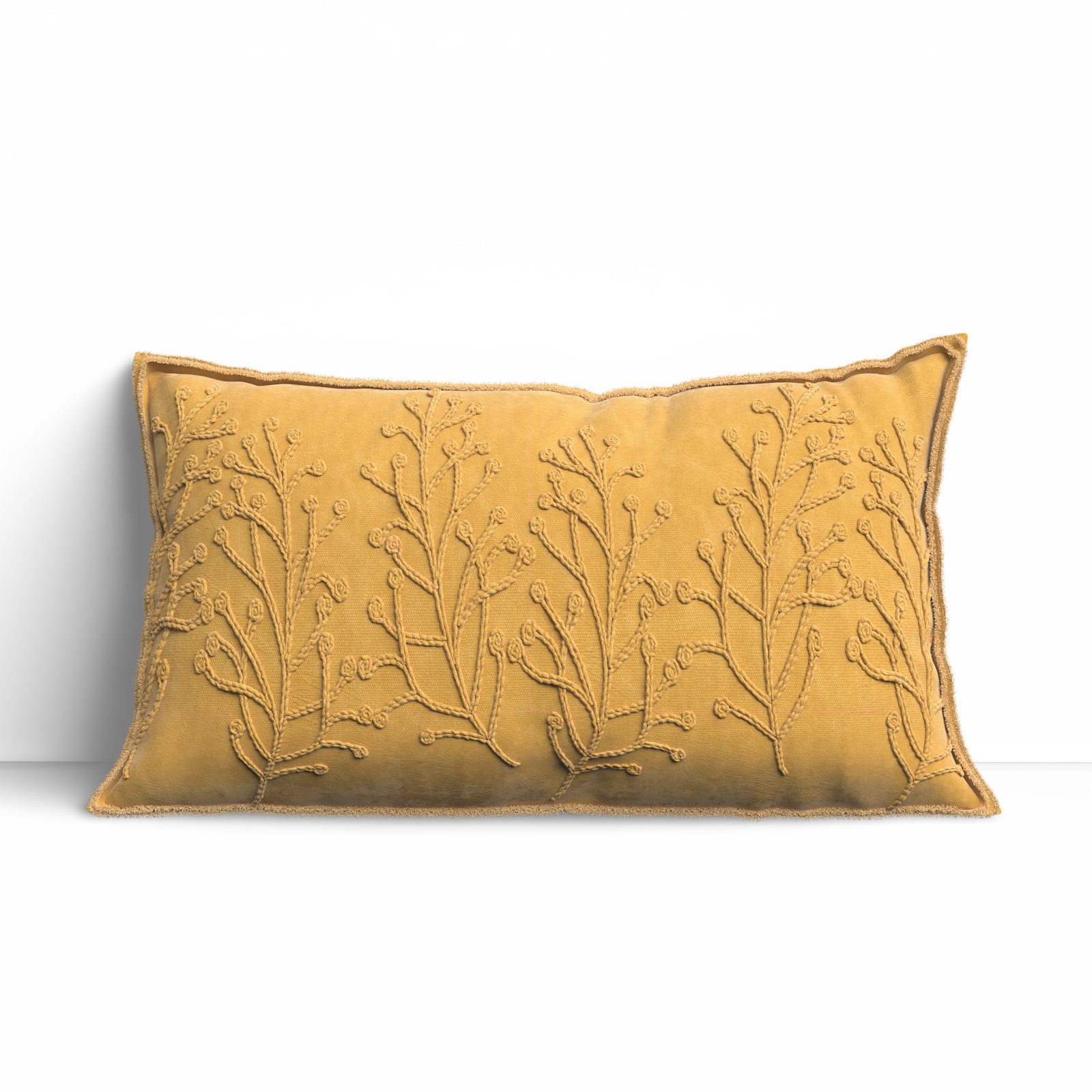 Hollin Embroidered Cotton Lumbar Throw Pillow, Yellow