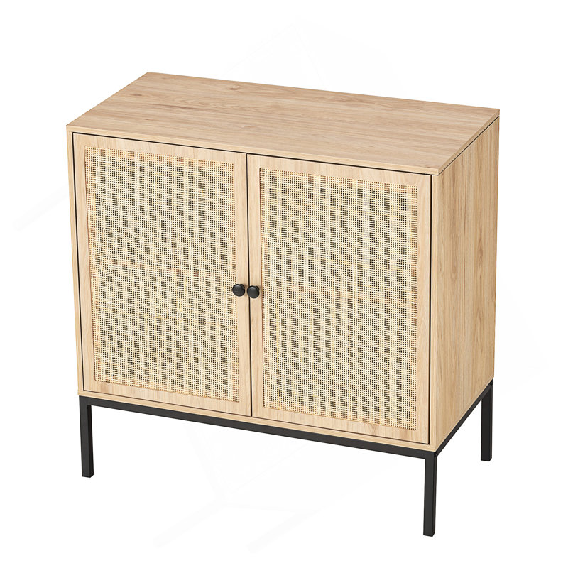 Set Of 2 Rolland A Console Table Side Table With Rattan Door