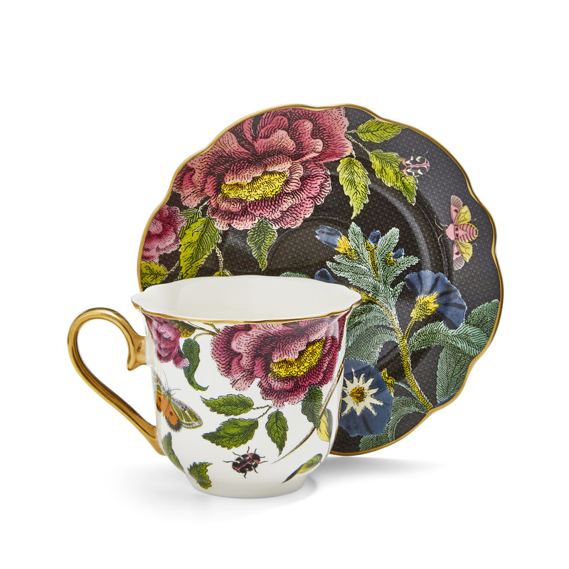 Spode, Creatures Of Curiosity - Teacup & Saucer - Fluted (Snake/Black)