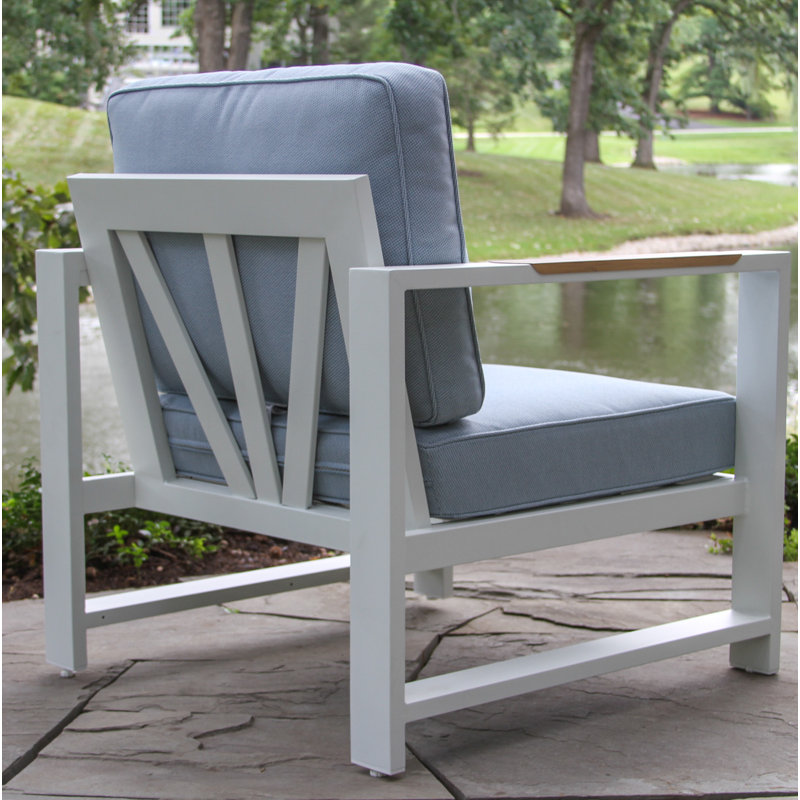 Jayton Powder Coated Aluminum Outdoor Lounge Chair, Light Blue, White