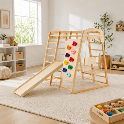 7-en-1 gym d'intérieur en bois pour tout-petits