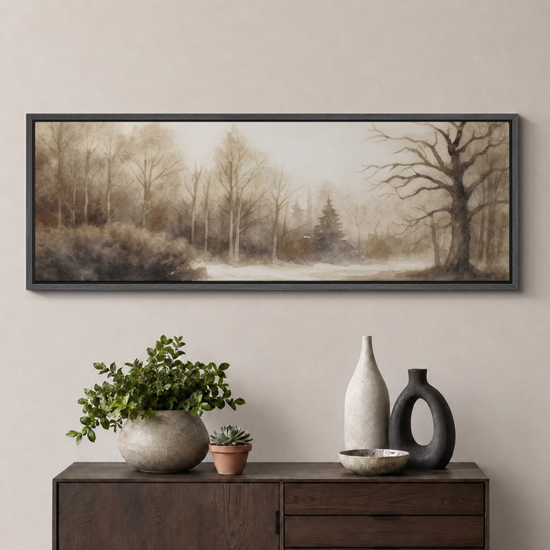 "Neutral Toned Forest Landscape", très grandes photos, impression sur toile encadrée, H 20 po x l 60 po, Noir