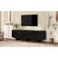 Console média noire avec motifs de grain de bois naturel et porte ondulée, pour téléviseurs de 75 po ou moins, armoire de rangement spacieuse à deux armoires avec support pour téléviseur de style rétro, 75 po, deux armoires encastrées