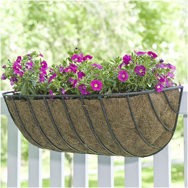 Ubalda Metal Railing Planter, 8.5" H x 24" W x 9" D