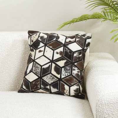 Diamond Patchwork Hair-On Leather Pillow