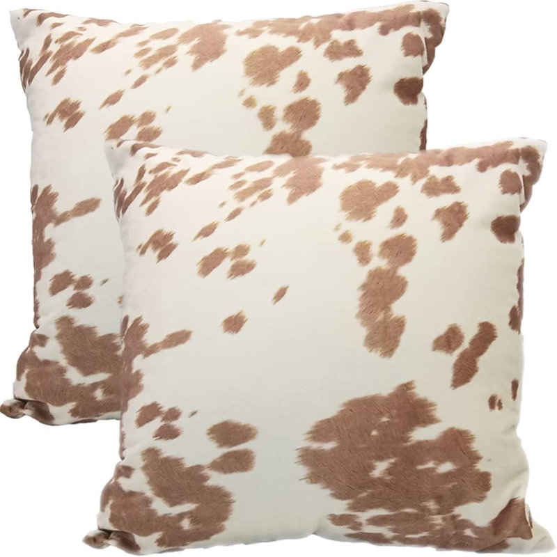 Housse de coussin en velours, coussins carrés en peau de vache beige et peau de vache 18 x 18