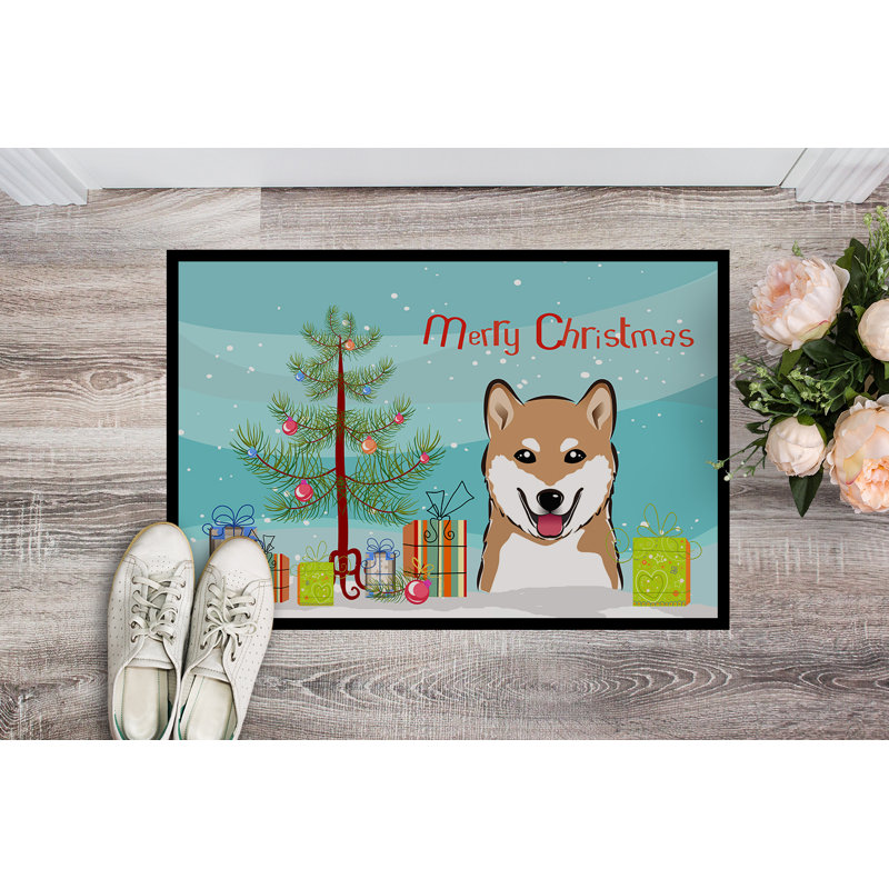 Tapis de porte pour l’extérieur anti-dérapants pour l’arbre de noël et le shiba shiba, Rectangle 1 pi 6 po x 2 pi 3 po