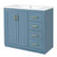 Meuble-lavabo de 36 pouces, lavabo sous comptoir en céramique, structure en bois massif, 3 tiroirs, portes à fermeture douce, planches, rangement spacieux, articles de toilette, design rétro, poignées exquises, motif à rainure unique,