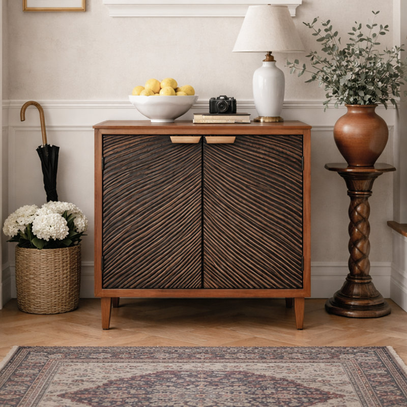 Asante Vintage Storage Accent Textured 2-Door Cabinet with with Wood Handles,Rich Brown