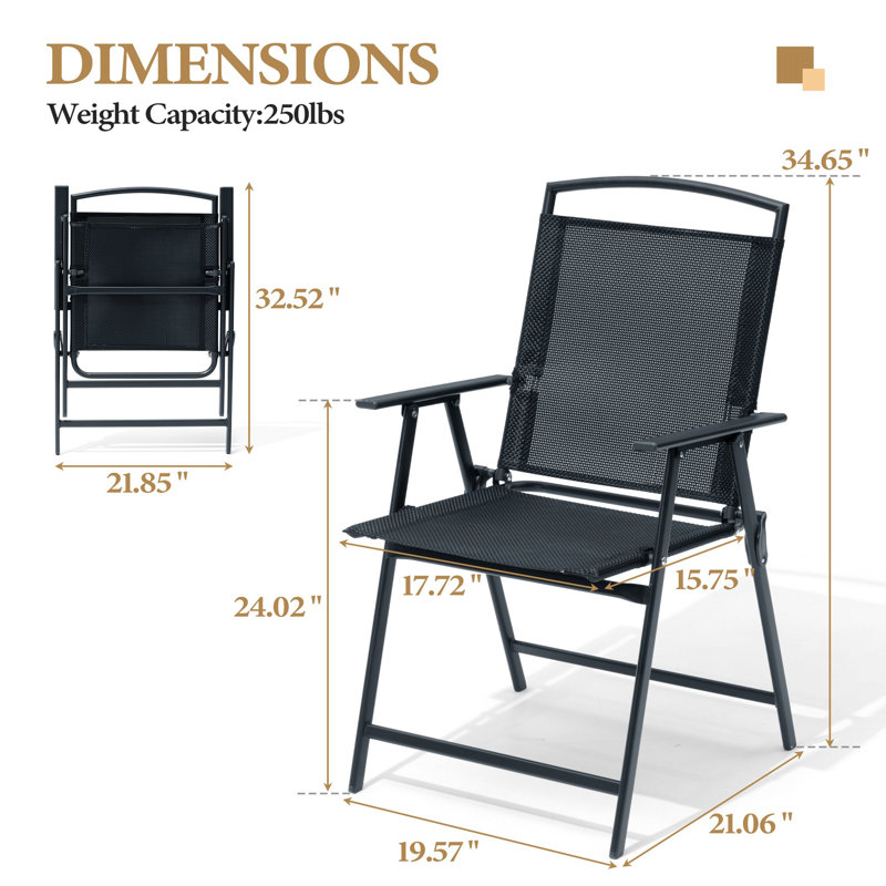 Spooner Patio Metal  Folding Outdoor Dining Armchair, Black