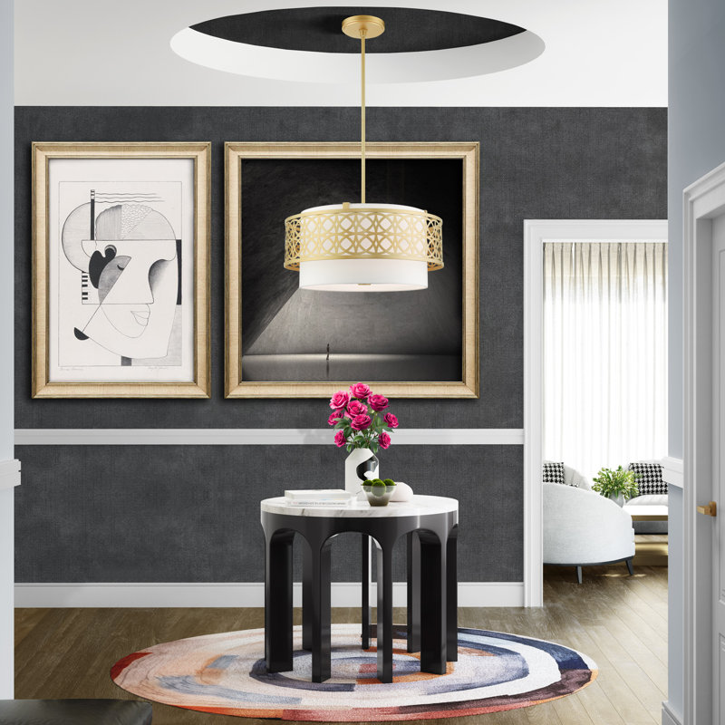 Lustre tambour 4 lumières Eraman, Or doux, H 48 po x l 20,25 po x P 20,25 po