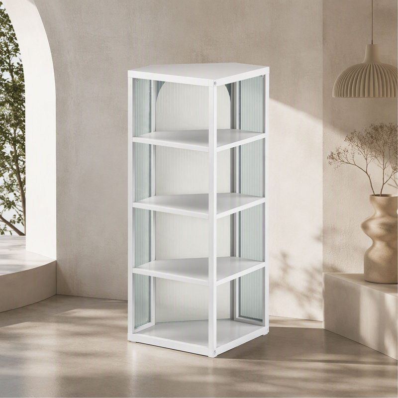 Armoire de coin murale à porte en verre avec rangement à quatre niveaux pour la chambre à coucher, le salon, la salle de bain et la cuisine