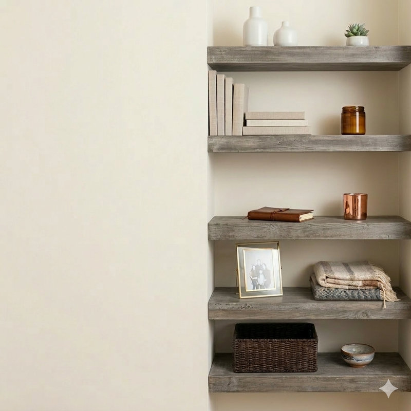 Tablettes flottantes 30 gris vieilli, H 30 po x l 16 po x P 2,5 po, Gris patiné