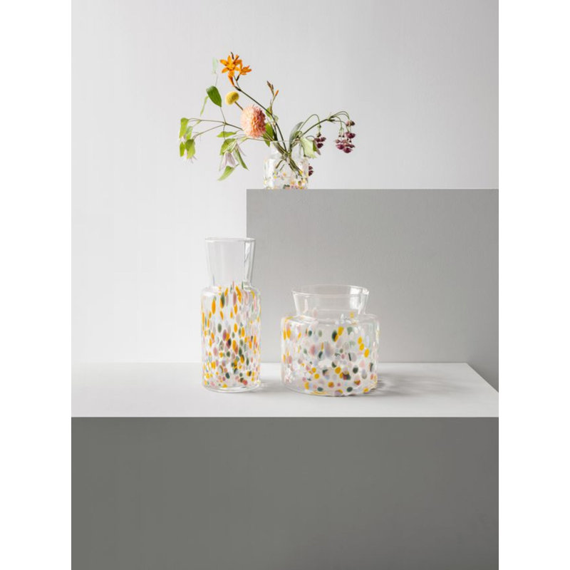 Meadow Glass Table Vase, 7.7" H x 7.9" W x 7.9" D, White/Pink/Yellow/Green