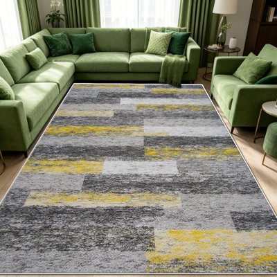Tapis d'intérieur à blocs gris et jaune (1 pièce), élégant et polyvalent. Facile à nettoyer et à entretenir, il est idéal pour la chambre, le salon, le corridor, l'entrée, une chambre d'étudiant ou un bureau, et apporte une touche de fraîcheur à votre intérieur.