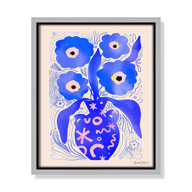 «Blue Flowers Matisse» par Bloom, Toile avec cadre, Flottant argent, L 9,5 po x H 11,5 po