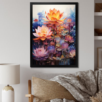 Orange orange, art bouddhiste lotus mandala - art mural bouddhisme