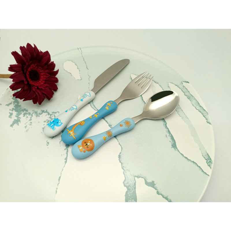 Children''s Cutlery Stainless Steel 6Pcs Set/Kids Cutlery/Toddler Utensils/Flatware - 2 X Forks, 2 X Safe Dinner Knives, 2 X Dinner Spoons - Safari