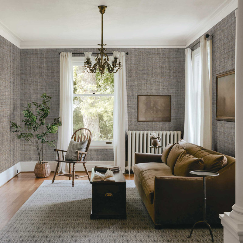 Boxweave Paperweave Wallpaper, Brun et bleu