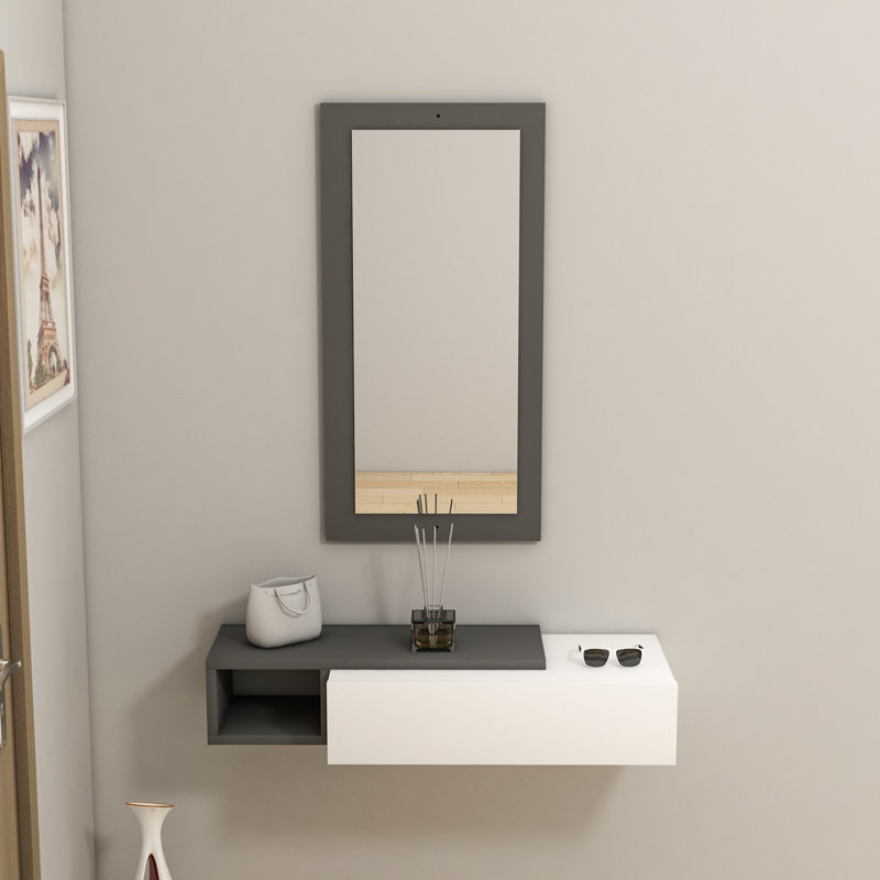 Console Table and Mirror Set 82cm Houts, Anthracite, White