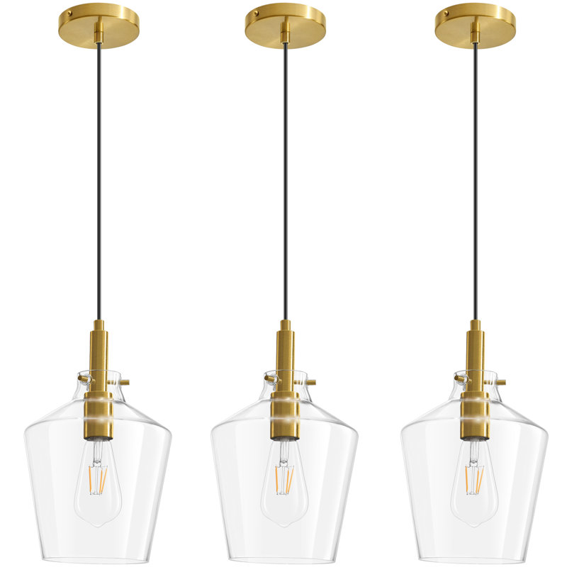 Lustre suspendu en verre 1 lumière avec abat-jour en verre brandy inversé Zader, Doré