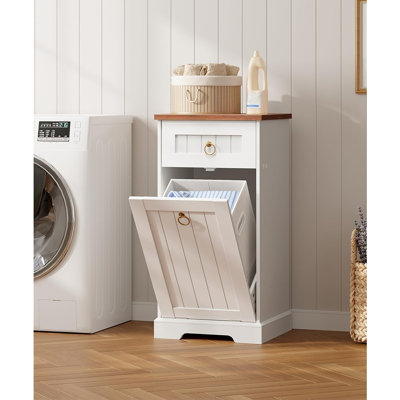 Armoire à linge basculante, rangement de buanderie de style champêtre avec tiroir, organisateur de vêtements dissimulé