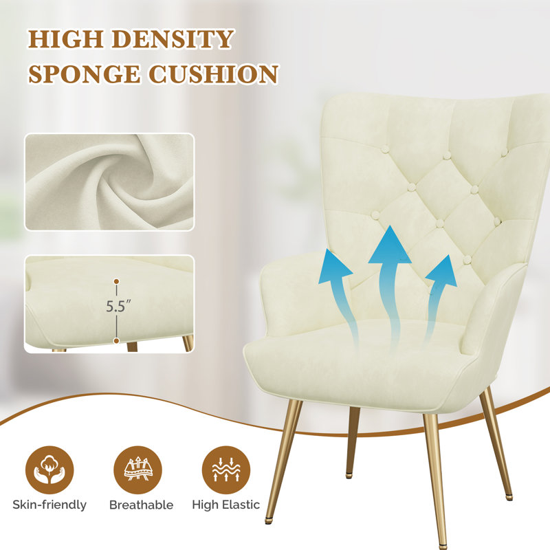 Pureza Upholstered Wingback Chair, Beige Velvet