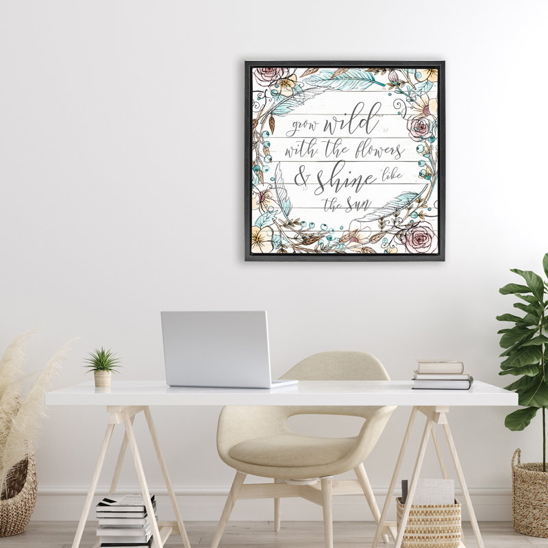 Cadre flottant «Grow Wild With Flowers», conception par SD Graphics Studio, H 25 po x l 25 po, Cadre flottant noir de jais